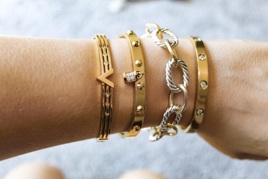 Gold stacked jewelry collection 