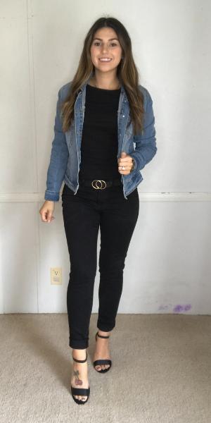 All black outfit with a jean jacket 