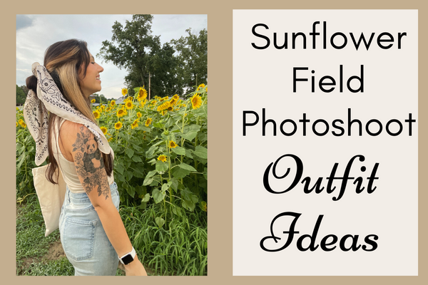 pinterest photo of me in a sunflower field with the words sunflower field photoshoot outfit ideas 